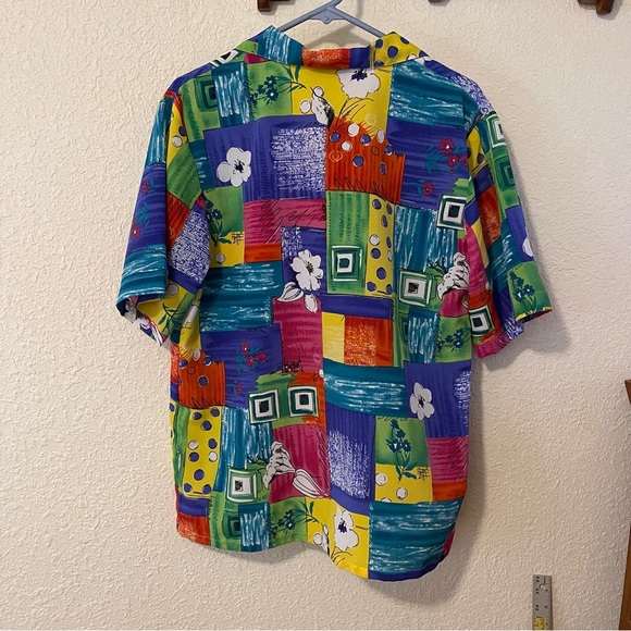Vibrant Women's Patchwork Button Down Shirt - Picture 2 of 6